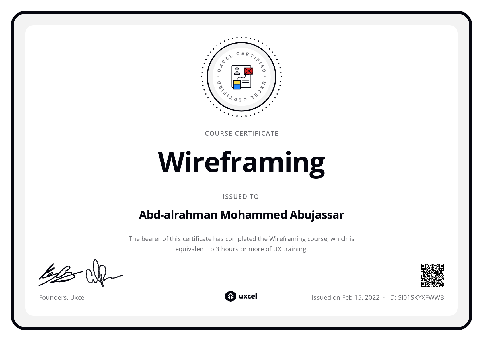 Abd-alrahman Mohammed Abujassar's certificate